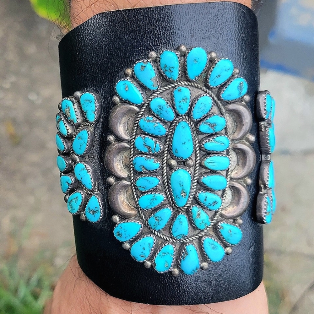GENUINE Vintage Navajo Turquoise Sterling Silver Ketoh Bracelet
